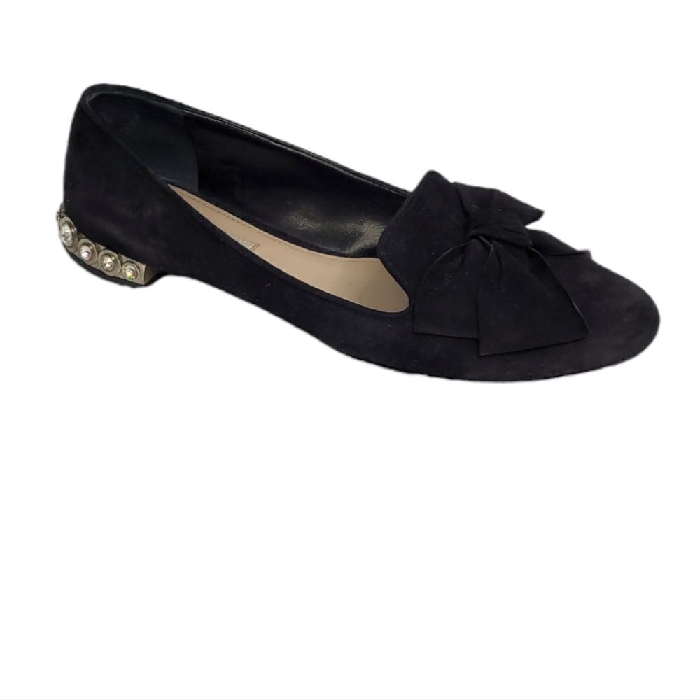 MIU MIU black bow‎ smoking loafer jewel heel slip on shoes Taylor Swift 37.5
